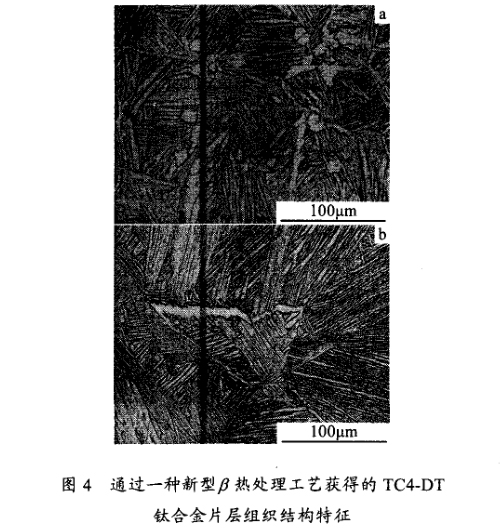 通过一种新型β热处理工艺获得的TC4一DT钛合金片层组织结构特征